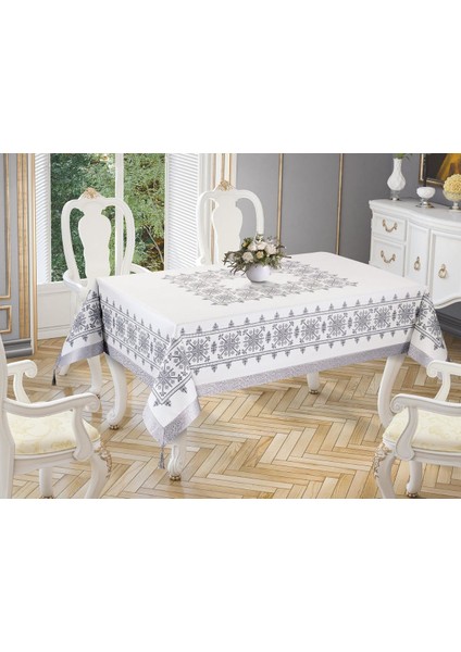 Kanaviçe Baskılı Sultan Masa Örtüsü Silver