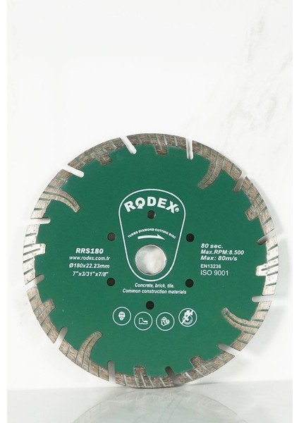 RRS180 Kanallı Turbo Elmas Kesme Diski Mermer, Tuğla, Granit, Taş 180mm