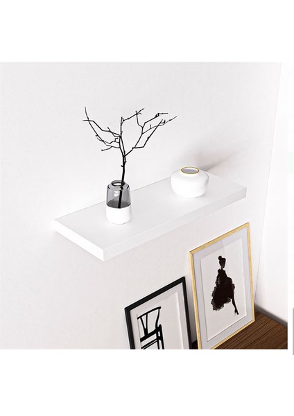 80x14 Mdf Parlak Beyaz 18MM Gizli Bağlantılı Duvar Rafı
