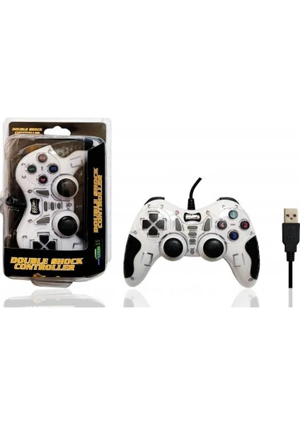 PL-2585 Beyaz Double Shock Controller Game Pad Oyun Kolu Pc