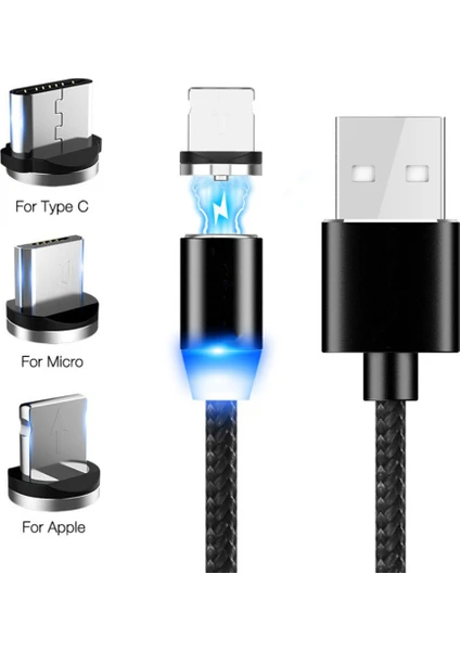 Iphone Şarj Kablosu Lightning Kablo Type-C Kablo Micro USB Kablo  3in1 Manyetik Kablo