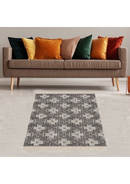 Çiçek Desenli Karo Dijital Baskı Yıkanabilir Kaymaz Taban Modern Salon Halısı