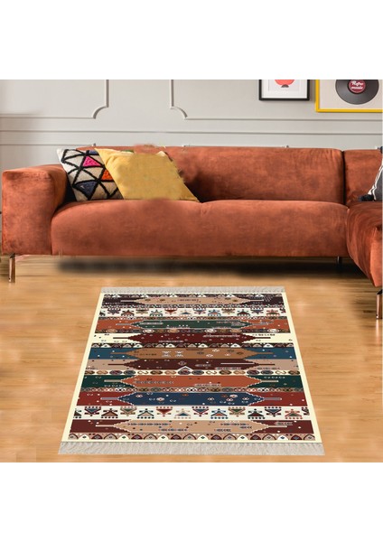 Etnik Desenli Renk Geçişli Dijital Baskı Yıkanabilir Kaymaz Taban Vintage Salon Halısı ve Yolluk