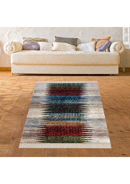 Renk Bloklu Zigzag Desen Dijital Baskı Yıkanabilir Kaymaz Taban Modern Salon Halısı