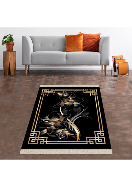 Zambak Çiçek Desenli Dijital Baskı Yıkanabilir Kaymaz Taban Modern Salon Halısı