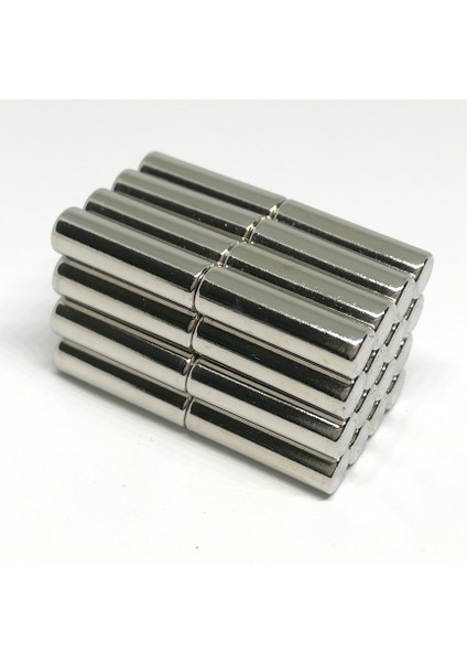 10 Adet 6 x 25 mm Yuvarlak Güçlü Neodyum Mıknatıs Çap 6 mm Kalınlık 25 mm