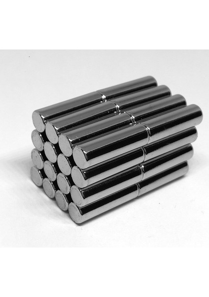 10 Adet 6 x 25 mm Yuvarlak Güçlü Neodyum Mıknatıs Çap 6 mm Kalınlık 25 mm
