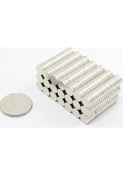 50 Adet 8 x 2 mm Yuvarlak Güçlü Neodyum Mıknatıs Çap 8 mm Kalınlık 2 mm