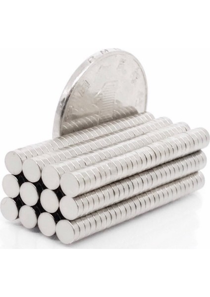 100 Adet 4 x 1,5 mm Yuvarlak Güçlü Neodyum Mıknatıs Çap 4 mm Kalınlık 1,5 mm
