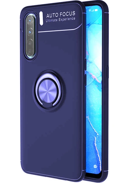 Case 4U Oppo A91 Kılıf Autofocus Shockprof Ravel Yüzüklü Standlı Slikon Kapak Lacivert