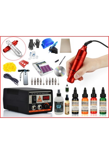 XL-5327B Hybrid Red Tattoo Pen Dövme Makinesı Seti - Mabuchı Motor