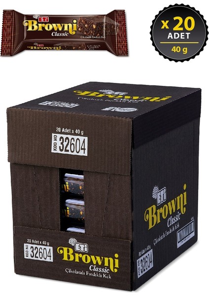 Browni Classic Çikolatalı Fındıklı Kek 40 g x 20 Adet