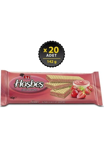 Hoşbeş Çilek Kremalı Gofret 142 g x 20 Adet