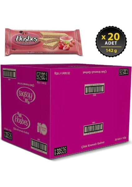 Hoşbeş Çilek Kremalı Gofret 142 g x 20 Adet
