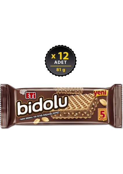 Bidolu Fındık Kremalı Yer Fıstığı Parçacıklı Gofret 81 g x 12 Adet