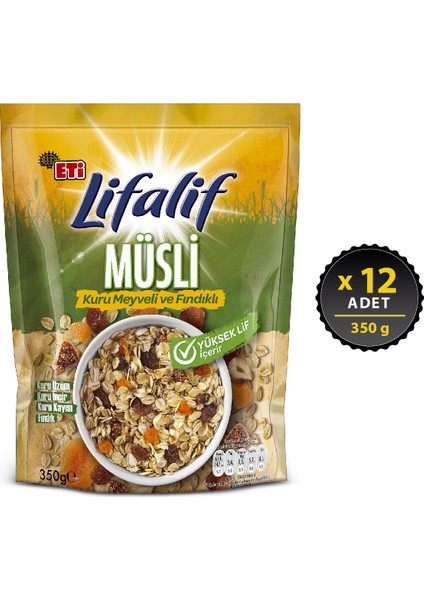 Lifalif Kuru Meyveli ve Fındıklı Müsli 350 g x 12 Adet