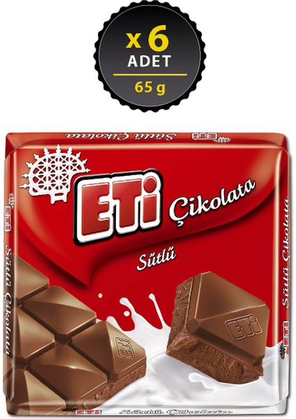 Sütlü Kare Çikolata 65 g x 6 Adet