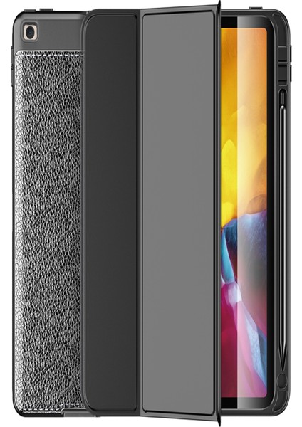 Apple iPad 10.2 Deri Görünümlü Stantlı Silikon Tablet Kılıfı - Siyah