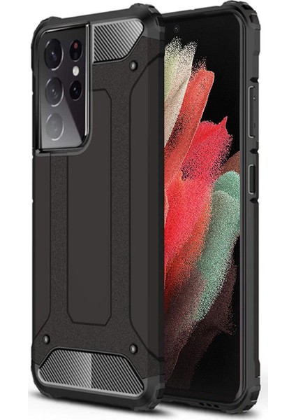 Samsung Galaxy S21 Ultra Kapak Çift Katmanlı Zırh Tank Kılıf - Siyah