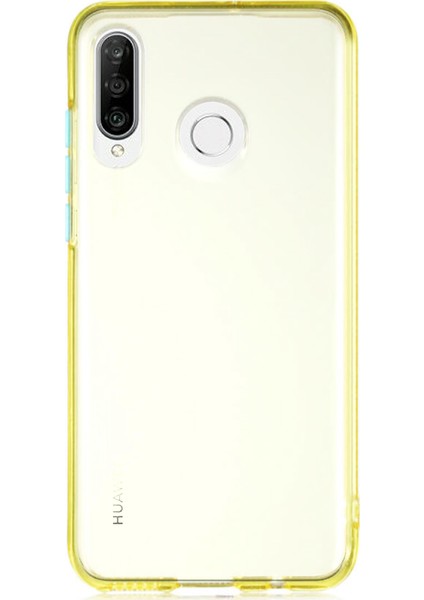 Huawei P30 Lite Kılıf Renkli Şeffaf Kapak - Sarı