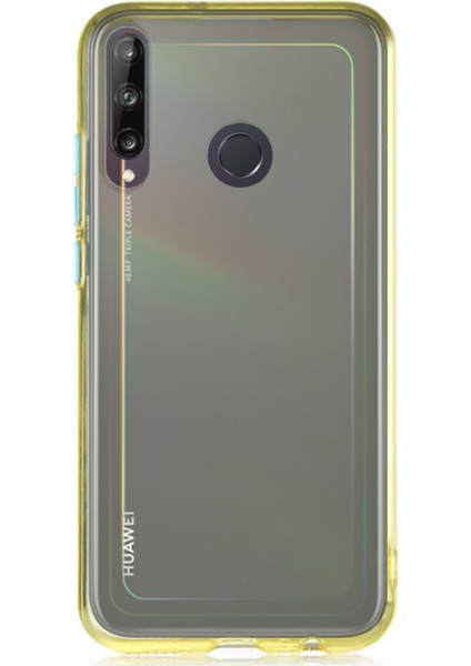 Huawei P40 Lite E Kılıf Renkli Şeffaf Kapak - Sarı