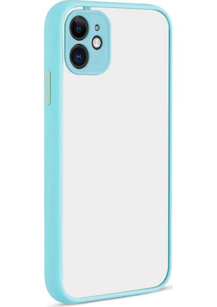 Apple iPhone 11 Kılıf Kamera Korumalı Silikon Kenarlı Renkli Düğmeli Mat Arka Kapak - Turkuaz