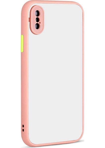 Apple iPhone Xr 6.1 Kılıf Kamera Korumalı Silikon Kenarlı Renkli Düğmeli Mat Arka Kapak - Pudra