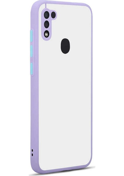 Samsung Galaxy A11 Kılıf Kamera Korumalı Silikon Kenarlı Düğmeleri Renkli Mat Arka Kapak - Lila
