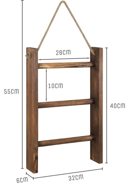 Halatlı Duvara Monte Ahşap Havlu Saklama Merdiveni
