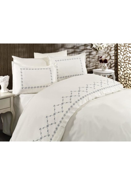 Wave Nakışlı Nevresim Takımı Krem Petrol