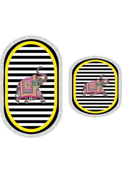 Oval Saçaklı 2'li Banyo Paspas Takımı Elephant Sarı