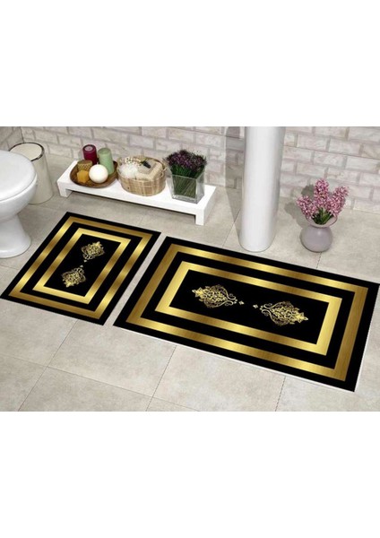 Elit Lüx Dikdörtgen 2'li Banyo Paspas Takımı Alberta Siyah Gold fiyatları