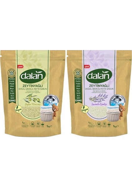 Granül Sabun Tozu Karma Set 1 + 1= 2 kg Bebekler Için Lavanta Esintisi ve Zeytinyağlı