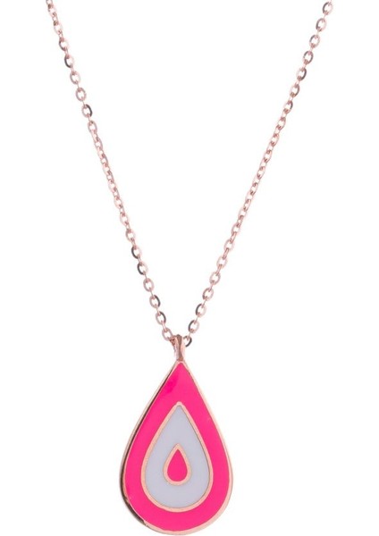 Damla Göz Pembe Beyaz Mineli Rose Gold Kolye