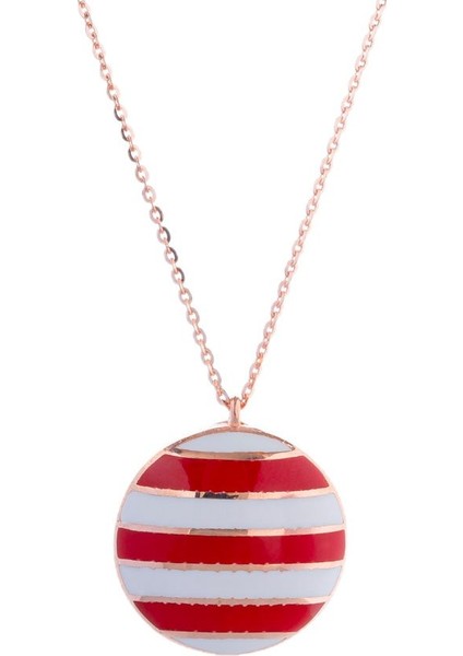 Bombeli Kırmızı Mineli Yuvarlak Rose Gold Kolye