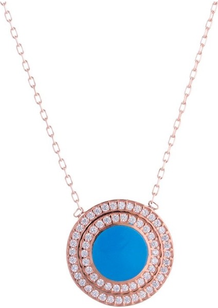 Turkuaz Mineli Disko Rose Gold Kolye