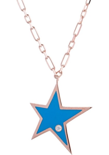 Yıldız Tektaş Detaylı Turkuaz Rose Gold Kolye