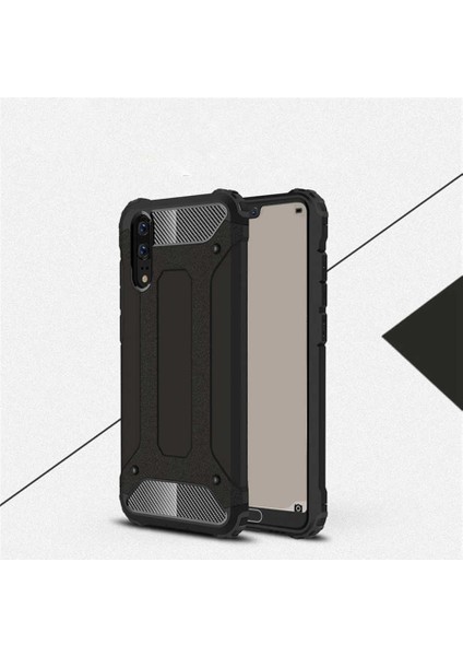 - Huawei P20 - Kılıf Çift Katman Zırh Tank Crash Military Kapak - Siyah - T2315