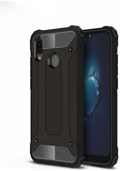 - Huawei P20 Lite - Kılıf Çift Katman Zırh Tank Crash Military Kapak - Siyah - T1729