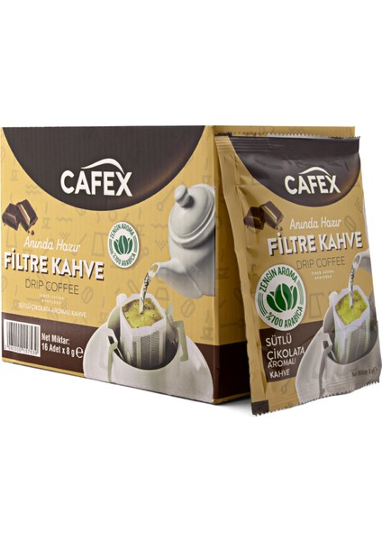 Poşet Filtre Kahve 16'lı Paket Sütlü Çikolata Aromalı 8 gr