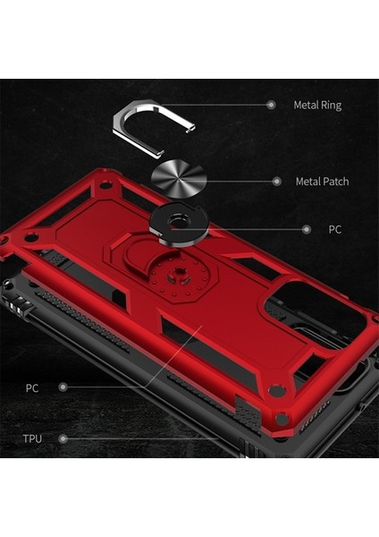 Samsung Galaxy S20 Ultra Yüzüklü Kılıf Armor Shockproof Ring Kılıf Al32151 Kırmızı modelleri