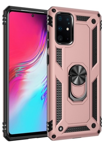 Samsung Galaxy S20 Ultra Yüzüklü Kılıf Armor Shockproof Ring Kılıf Al32151 Rose Gold
