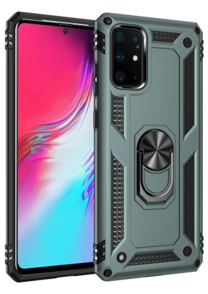 Samsung Galaxy S20+ Plus Yüzüklü Kılıf Armor Shockproof Ring Kılıf Al32150 Gri