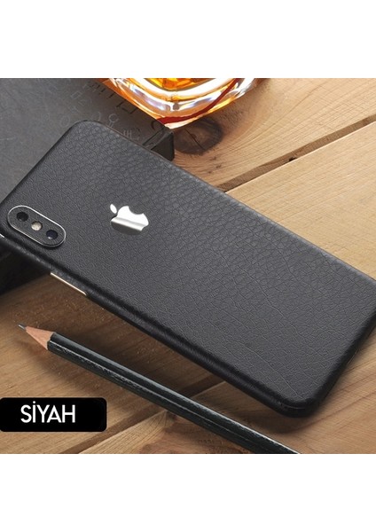 Apple İphone Xr 6.1 Deri Dokulu Arka Yan Kaplama Sticker Siyah