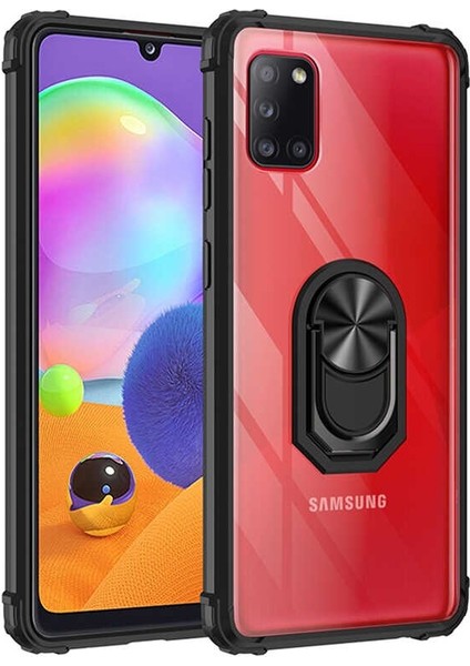 Samsung Galaxy A31 Kılıf Kenarlarıli Antişok Yüzüklü Siyah