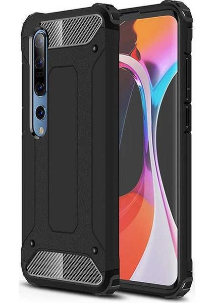 Xiaomi Mi 10 Kamera Çıkıntılı Armor Hybrid Zırh Kılıf Siyah