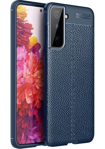 Samsung Galaxy S21 5G Kılıf Niss Deri Görünümlü Silikon+Full Ekran Lacivert