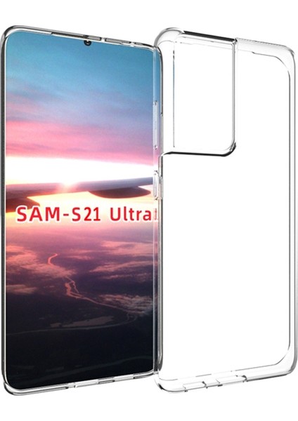 Samsung Galaxy S21 Ultra 5G Kılıf Süper Silikon Koruma + Full Ekran Koruyucu Şeffaf