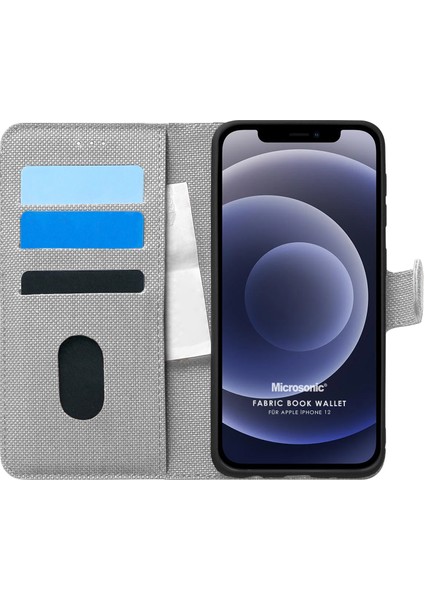 Apple İphone 12 Kılıf Fabric Book Wallet Gri