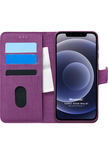 Apple İphone 12 Kılıf Fabric Book Wallet Mor
